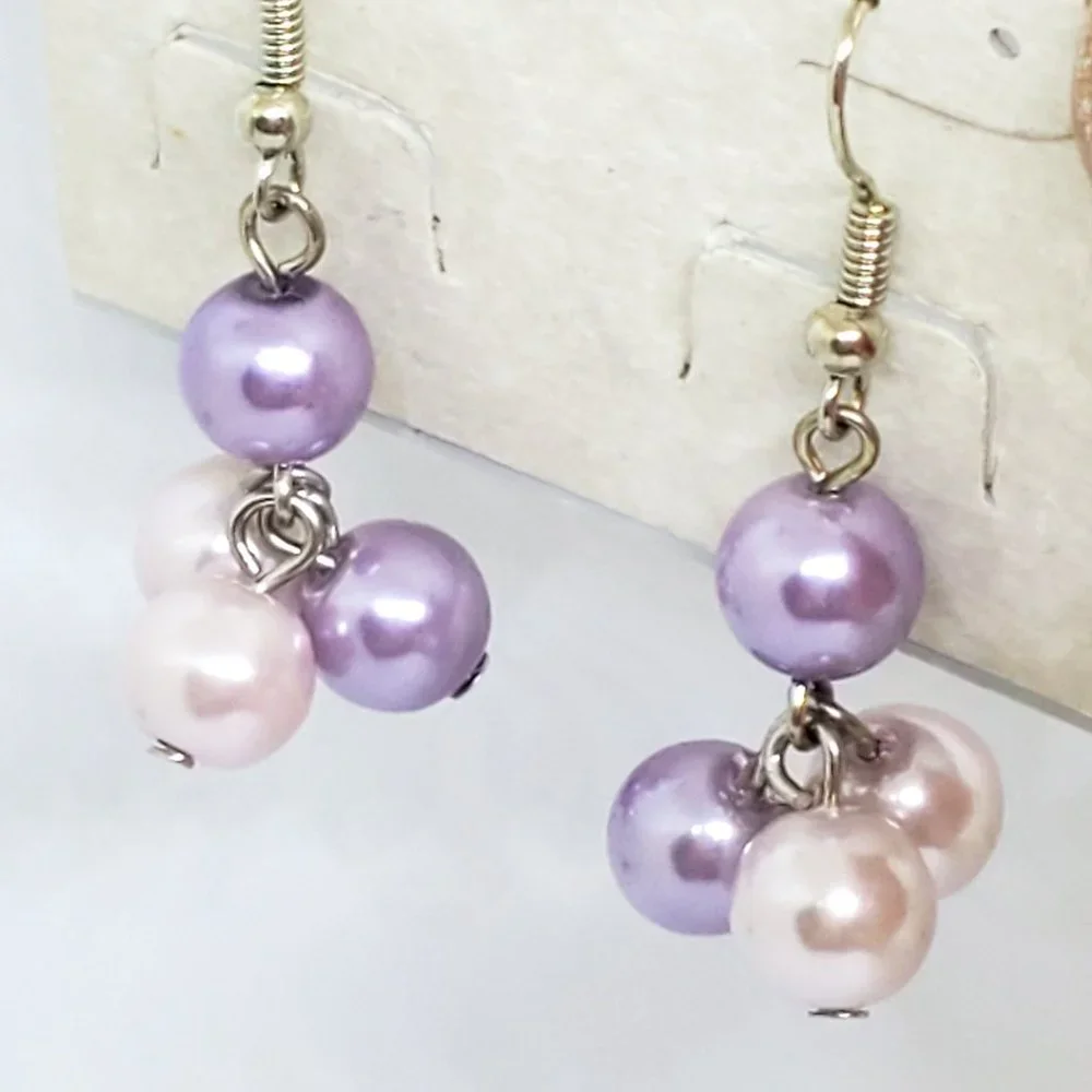 Eclipse Hint of Pink and Hint of Purple Four Pearl Dangle Earrings
